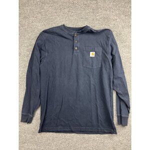 Carhartt Henley Shirt Mens Medium Navy Blue K128 Long Sleeve Pocket Workwear